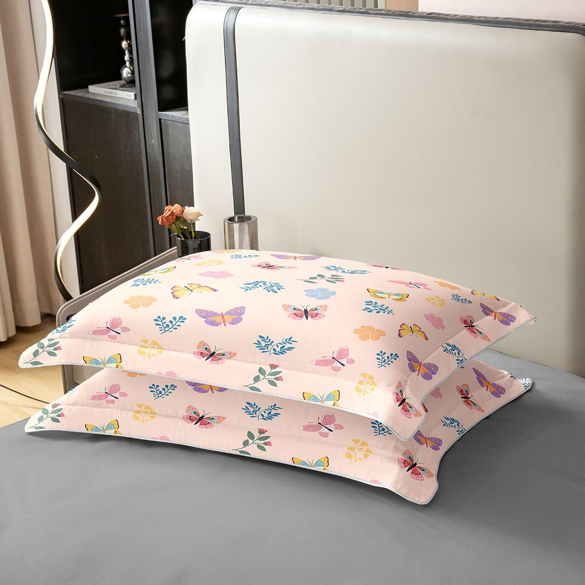 Homewish uroczy motyl podwójny zestaw pościeli z 2 poszewkami na poduszki - wiosna kwiatowa bawełniana poszewka na kołdrę botaniczne kwiaty poszewka na kołdrę różowy motyl dekoracje zestawy łóżek
