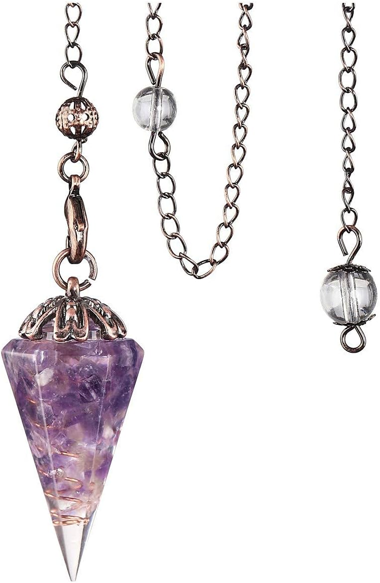PESOENTH Purple Amethyst Crystal Dowsing Pendulum Divination Scrying Gemstone Hexagonal Healing Crystal Spiritual Pendant for Wicca, Reiki Balancing