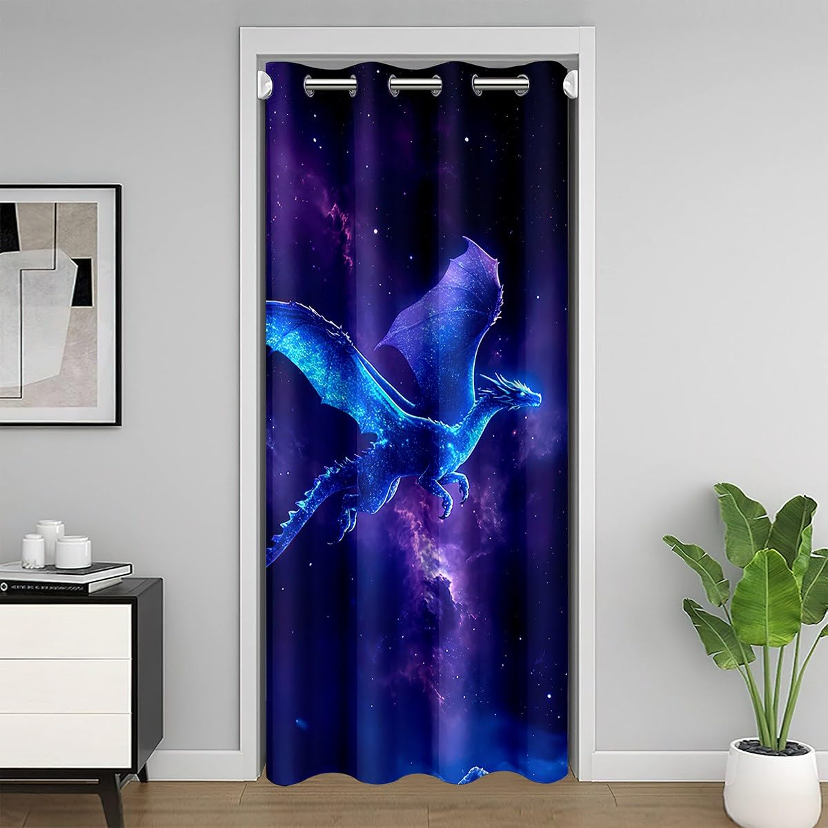 Loussiesd Galaxy Dragon Door Curtain for Doorway Privacy 132x213cm 1 Panel Boys Girls Flying Dragon Closet Cover Outer Space Star Sky Room Divider Curtain Jungle Animals Bedroom Living Room