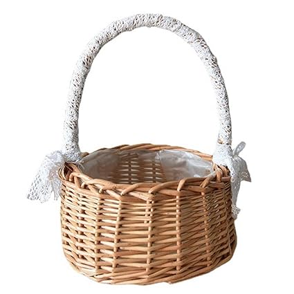 3NH Picnic Set, Storage Basket Flower Basket Lace Design Ornamental with Handle Picnic Foods Storage Basket for Hiking Wicker Picnic Basket