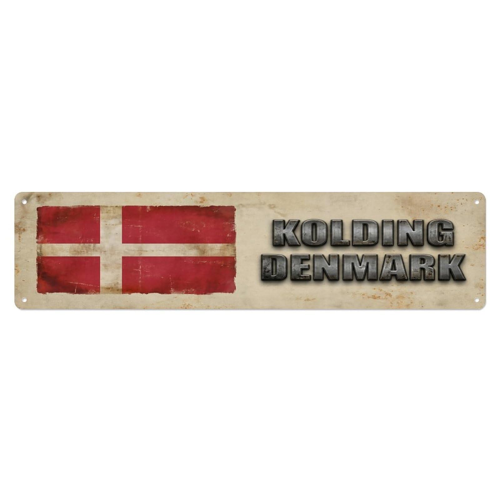 Vintage Kolding Denmark Flag Decor Rustic Travel Metal Tin Sign