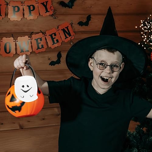 Miniatura 7 de SAFIGLE 3 unidades 2023 nuevos cubos de caramelo con mango de cesta de caramelo pequeña cesta de calabaza de plástico cesta de dulces de calabaza