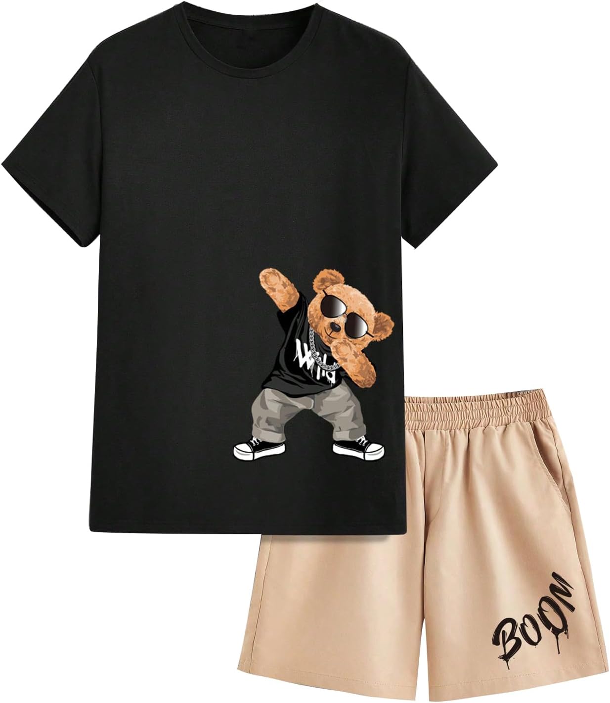 GORGLITTER Men's Summer Beach Outfits Graphic Tee and Drawstring Waist Cool Shorts Sets Drippy Clothes
