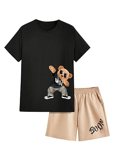 GORGLITTER Men's Summer Beach Outfits Graphic Tee and Drawstring Waist Cool Shorts Sets Drippy Clothes