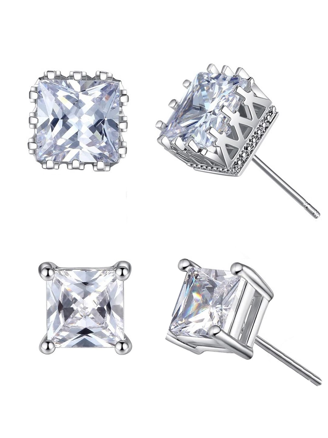 fabula Jewellery Combo of 2 Silver Tone Small Square Cubic Zirconia Stud Earrings For Men & Boys (EHY5-EOIS12_Z1)-picture-22