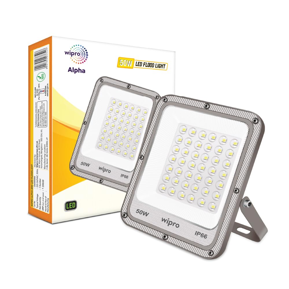 Wipro Alpha 50W LED Flood Light | IP66 Waterproof Outdoor Lamp | 6500K Cool Day White | Ultra-Bright Wide Angle Wall Light | Energy Saving Exterior Lighting for Garden, Garage, Yard & Parking | Pack 1-image-21