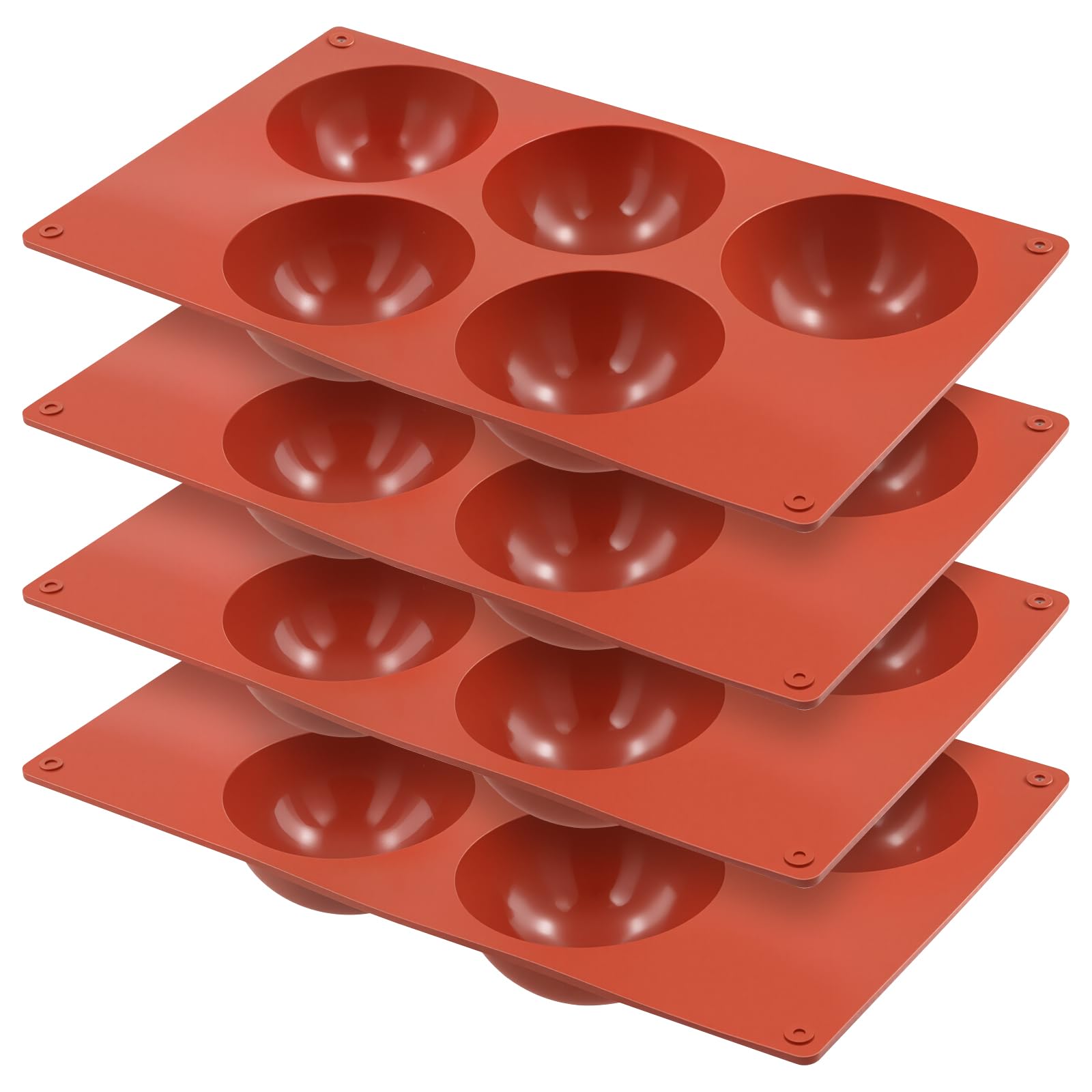 JEUIHAU 4 Pack Semi Sphere Silicone Moulds, 5-Cavity Half Sphere Chocolate Mould Baking Moulds for Chocolate Bomb, Cakes, Jelly, Dome Mousse, Pudding, Brown