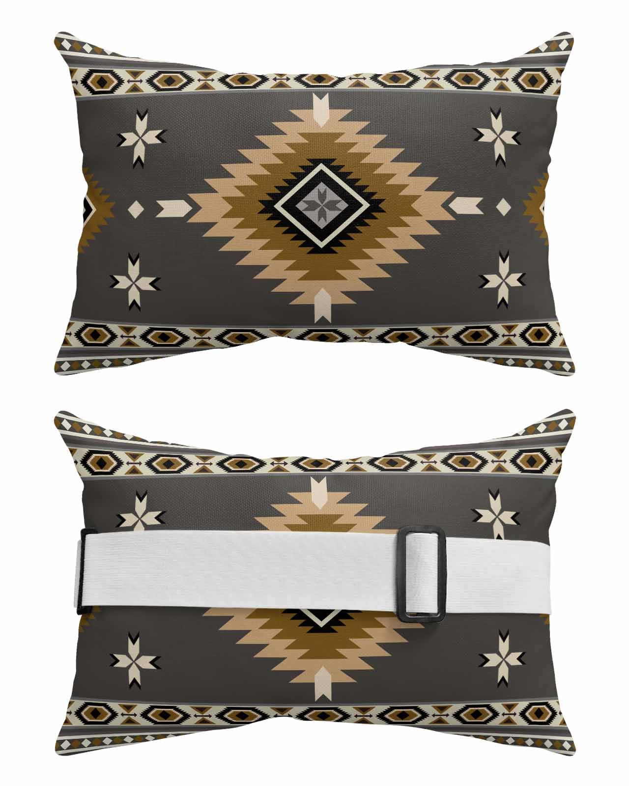 Boanket Outdoor Lumbar Pillow Set of 1, Brown Southwestern Waterproof Beach Headrest Pillow with Inserts, Modern Ethnic Geometric Abstract Art Recliner Throw Pillow for Patio Furniture, 12