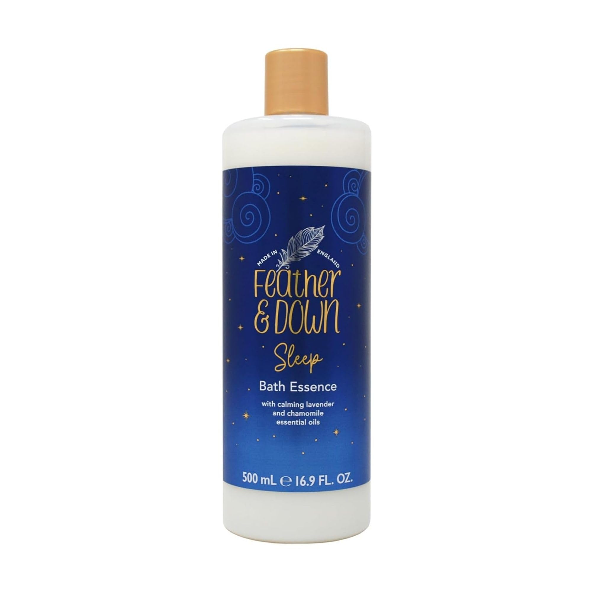 Feather & Down Bade-Essenz Sweet Dream (500ml) – mit beruhigenden ätherischen Ölen aus Lavendel und Kamille. Trägt zur Vorbereitung auf eine erholsame Nachtruhe bei.