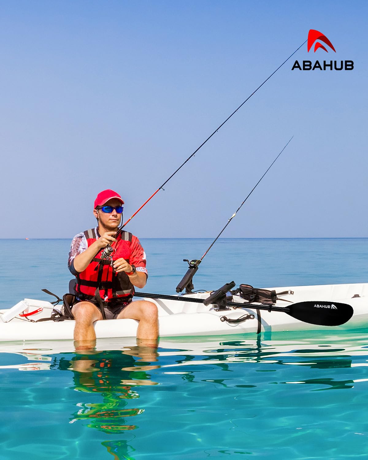 Pagaia per Kayak Regolabile 240-260 cm in Alluminio Doppia Pagaia da Pesca con Guinzaglio