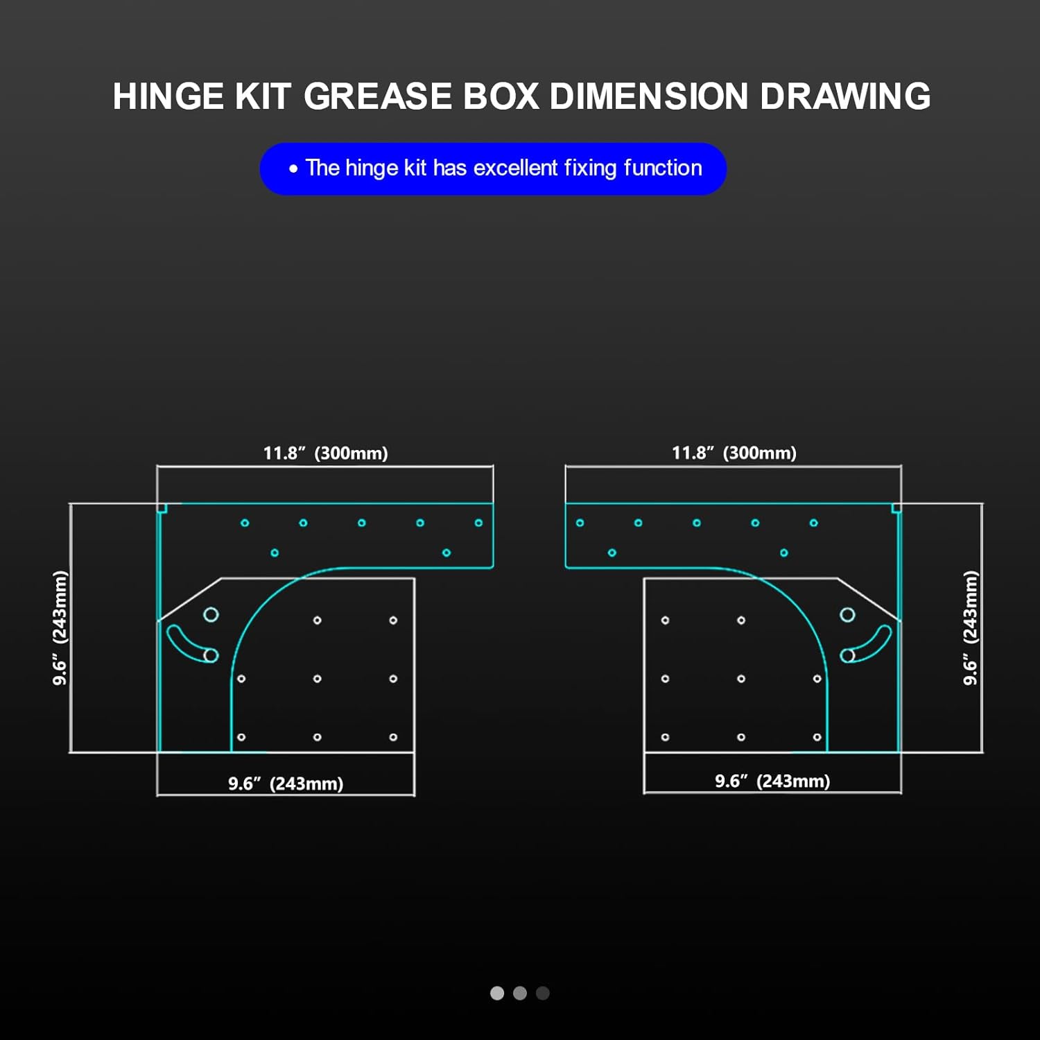 11.8" × 9.6" Hinge Kit for Restaurant Canopy Hood Exhaust Fan, Heavy Duty, Galvanized Steel, Painted, Gray