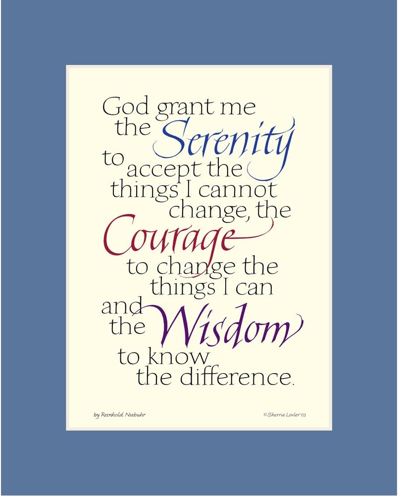 Ink Monkey Press Serenity Prayer - Calligraphy Print 8x10 inches - Blue Mat