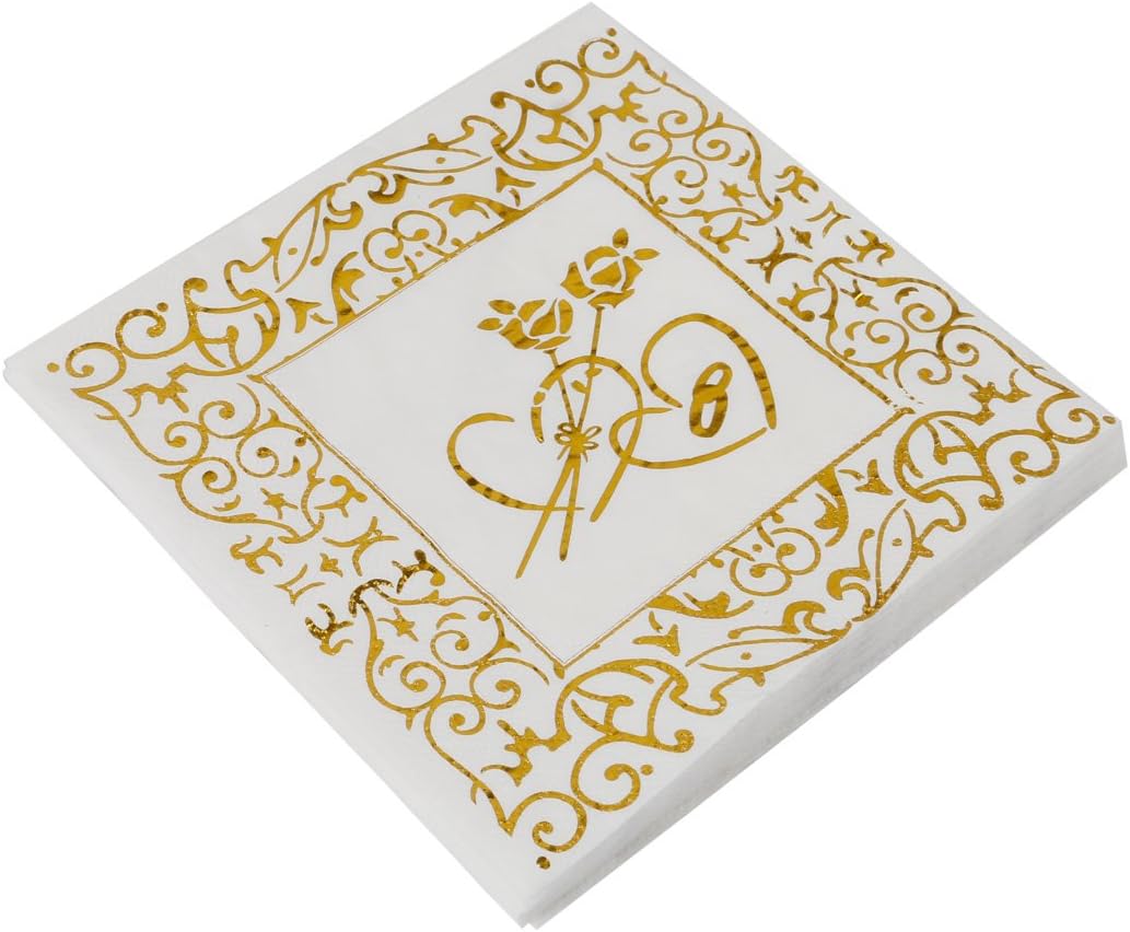 Geeklife Gold Paper Napkins,Sparkly Gold Foil Rose Decorative Napkins Bulk for for Wedding, Party and Cocktail,2-ply,40 pcs