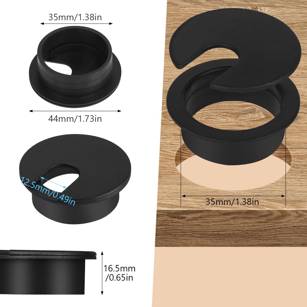 Flintronic 12PCS Desk Grommet with Hole Saw, diameter 35mm(1.4 inch) Desk Cable Grommets, Round Desk Cable Hole Cover - Image 2
