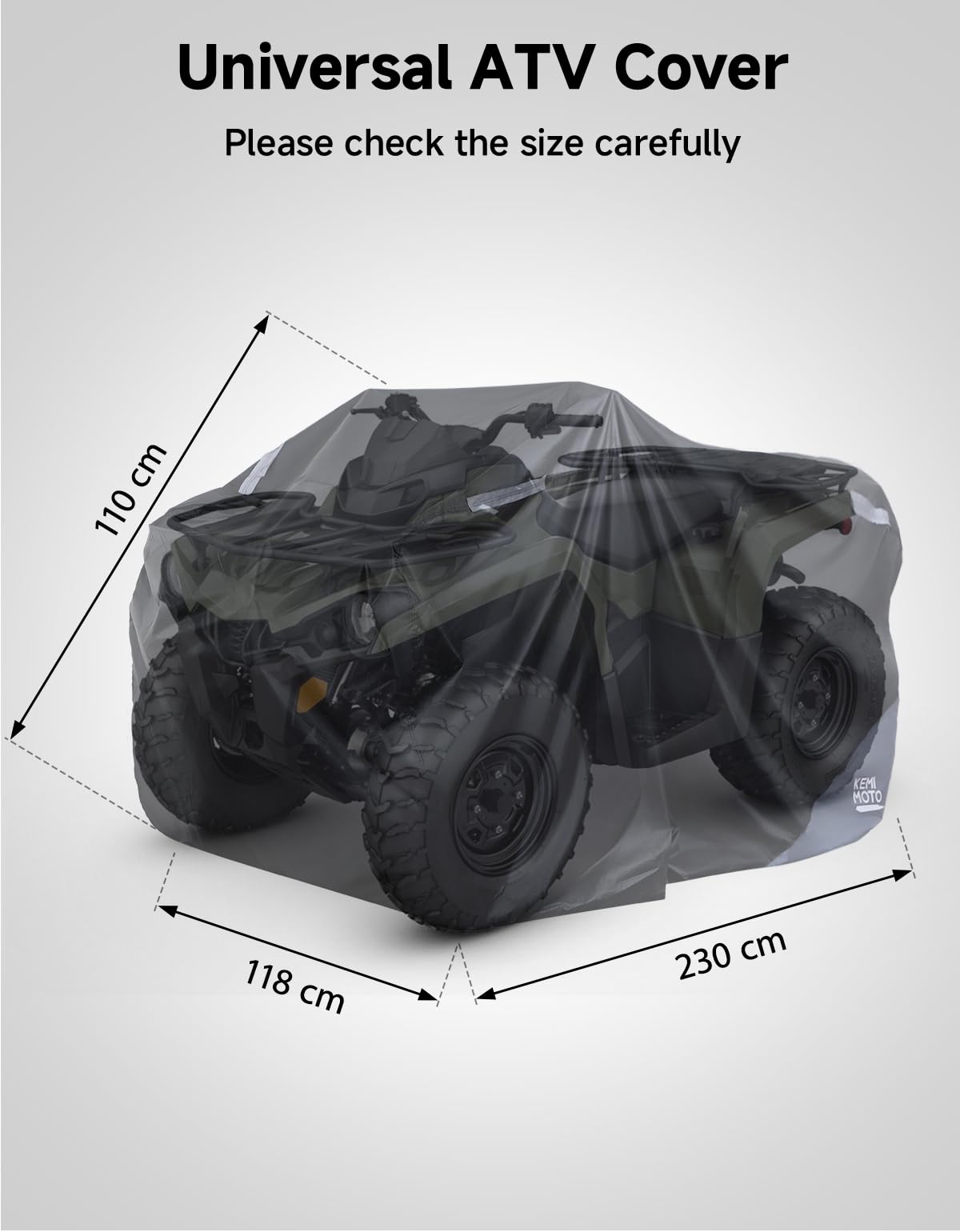 KEMIMOTO Funda para ATV, Funda Universal para Quad, Resistente al Agua y Protección UV, Compatible con Polaris Sportsman 570 450, Fourtrax Can-Am, Kawasaki, Arctic Cat, CFMOTO, Tela Oxford 210D, 230 x