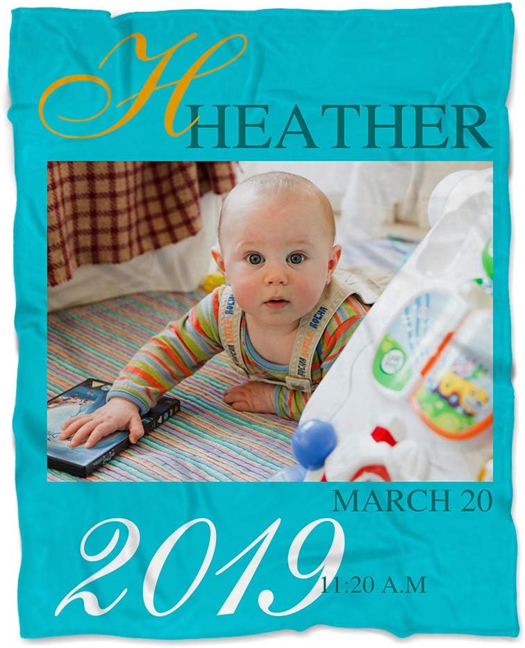 Personalized Blanket with Baby's Photo and Name for Boy or Girl, Super Soft Fleece Crib Blanket, 30" X 40"