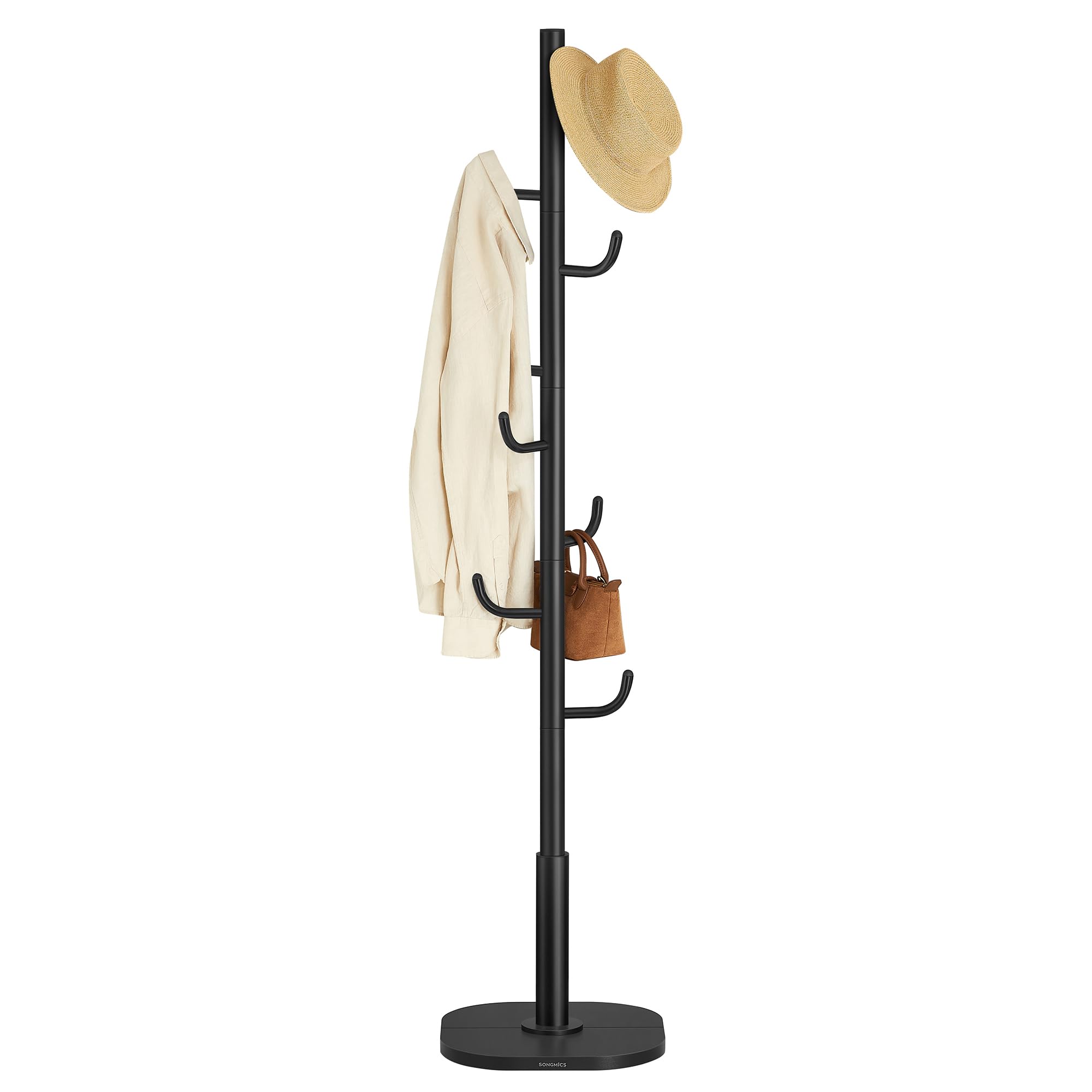 SONGMICS Attaccapanni da Terra a Forma di Cactus, Appendiabiti, 8 Ganci Curvi verso l'Alto, Altezza 175,3 cm, per Abiti Cappelli Borse, Nero Inchiostro RCR039BH01