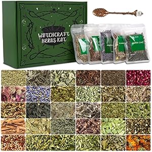 Witchcraft Supplies Herbs Kit for Witch Beginners – 30 Pack Different Dried Herbs for Wicca, Pagan and Wiccan Rituals, Altar Supplies, Magic Spells, Soap Making，with Metal Spoon