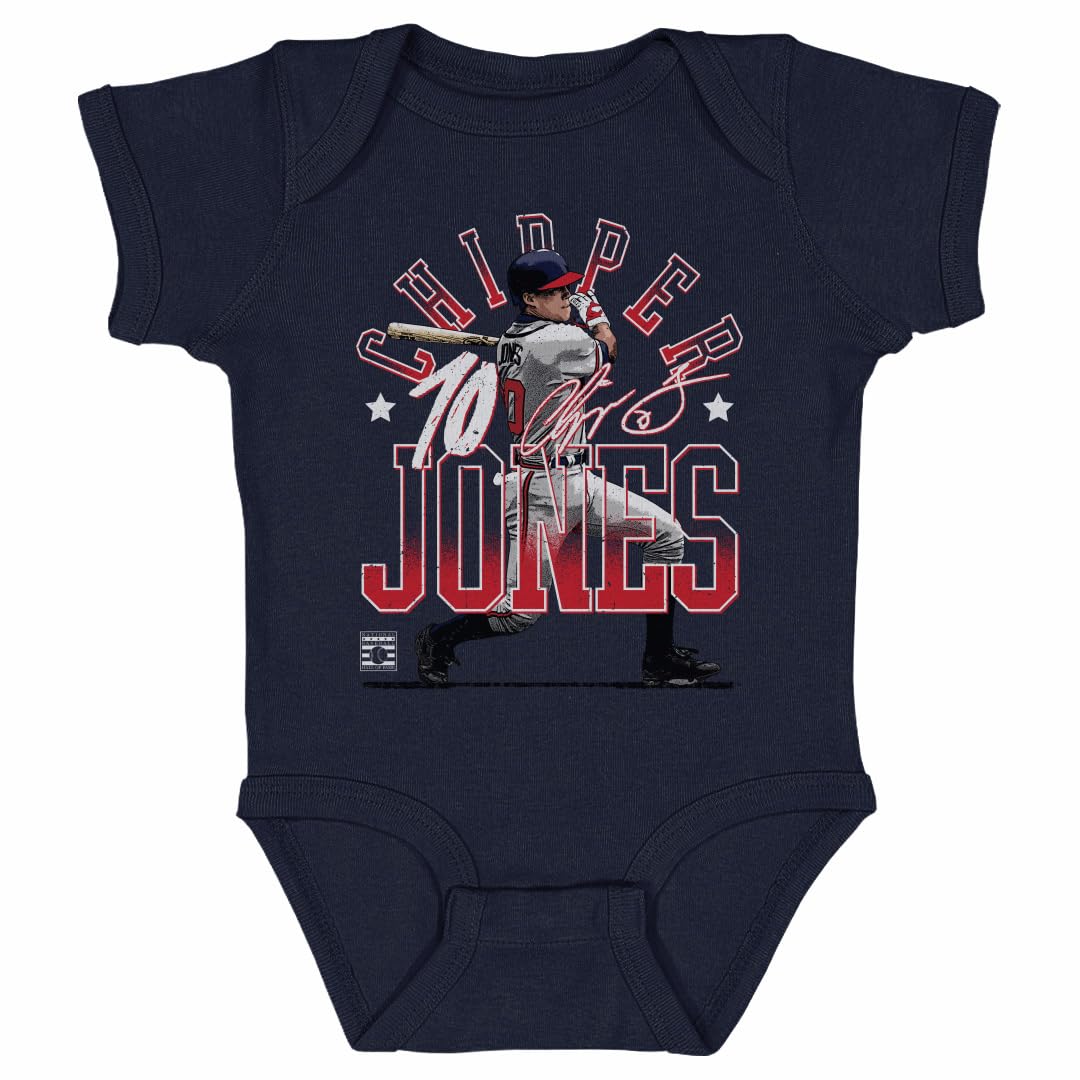 500 LEVEL Chipper Jones Baby Infant One Piece Bodysuit (18M, Navy) - Chipper Jones Atlanta Arch WHT