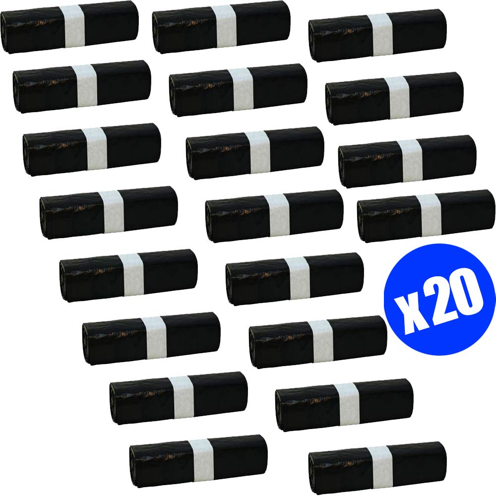 Müllbeutel Reißfest mit Zugband 60l | 400 Stück 20 Rollen mit je 20 Säcken | Müllsack Mülltüte Abfallsäcke für Zuhause, Büro, Geschäft oder Industrie aus dicker HDPE Folie- Schwarz