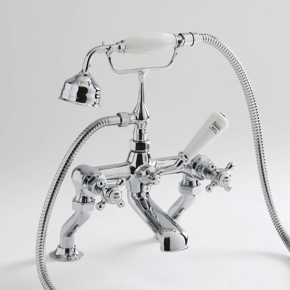 Milano Chrome & White Elizabeth Bath Shower Mixer Tap Crosshead Handles - Chrome White