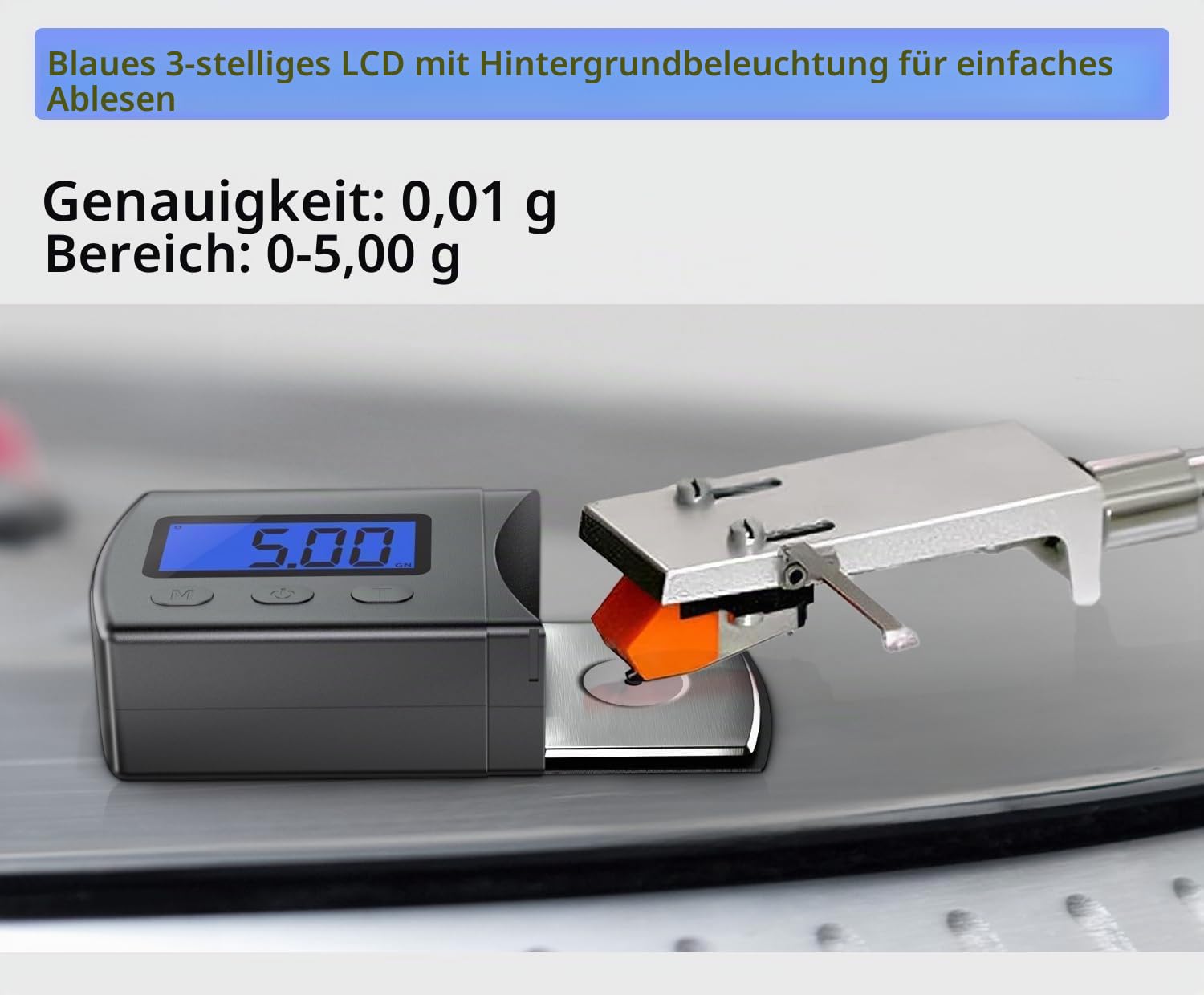 Mini-Digital-Plattenspieler mit hoher Präzision, 0,01 g/5,00 g, LCD-Hintergrundbeleuchtung, Blau, für Tonerkartuschen