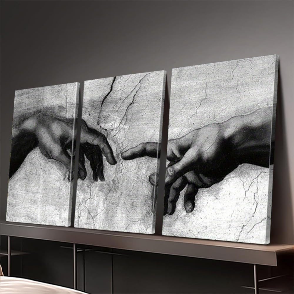 Creation of Adam Hands 3-Piece Framed Canvas Wall Art for Art Luxury Living Room Decor