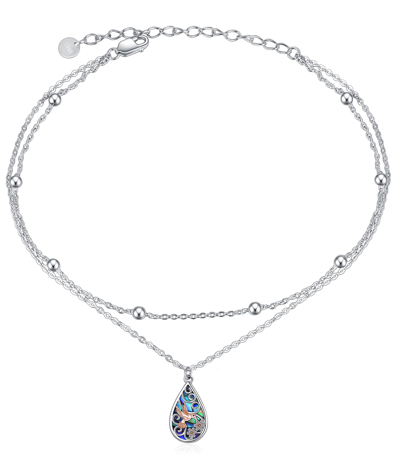 POPLYKE 925 Sterling Silver Double Layered Chain Evil Eye Daisy Sunflower Butterfly Anklets for Women Holiday Beach Crystal Ankle Bracelet Dainty Evil Eye Jewelry