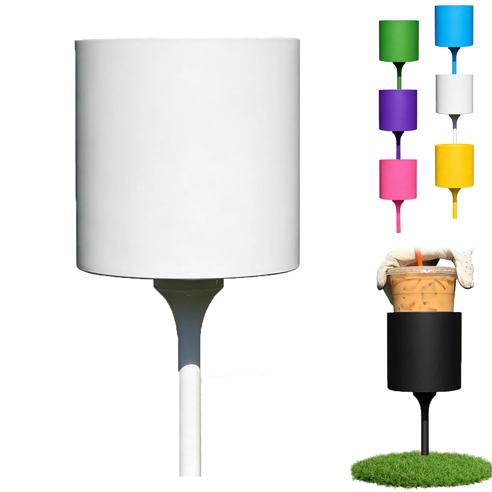 Portable Golf Cup Holder Stake, for Drink & Coffee, Heavy-Duty Outdoor Beverage Tumbler Water Bottle Holder Spike, Lightweight Golf Course & Backyard Grass Accessory, 3D Printed Design (White)