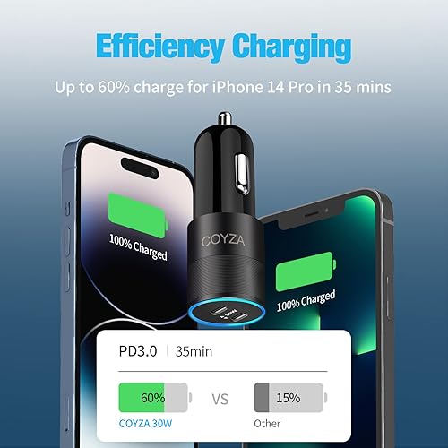 Miniatura 3 de Cargador rápido USB C para automóvil, paquete de 2 adaptadores de carga de encendedor de cigarrillos de 30 W tipo C de 12 V, puertos de carga rápida