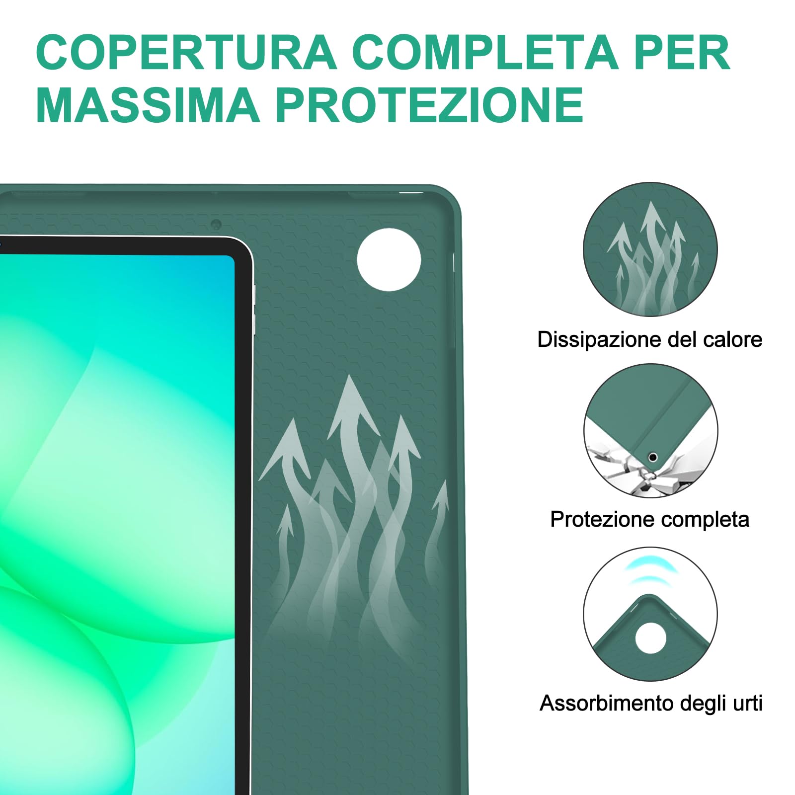 IVEOPPE Tastiera Cover per Samsung Galaxy Tab A11 Plus 2025/Tab A9 Plus 2023 11 Pollici, Italiano QWERTY, Bluetooth Staccabile Custodia con Portapenna, Verde Scuro