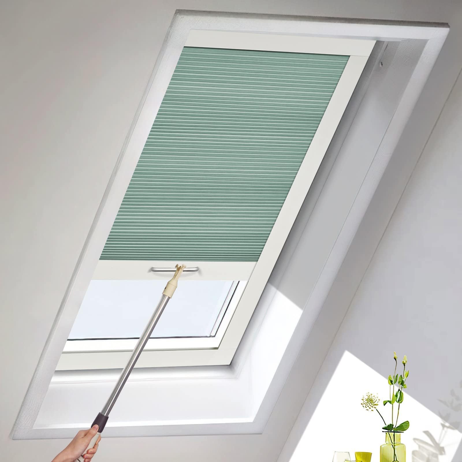 MiLin Skylight Shades, Skylight Blinds, Cordless Cellular Shades, Window Blinds Suitable for Roof Inclined Plane Room Windows - Custom Cut to Size, 100% Blackout Salt Mint