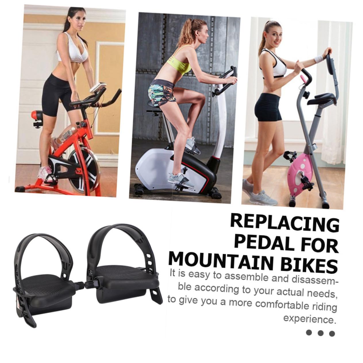 rutschfeste Fahrradpedale Ersatzset für Mountainbike und Heimtrainer Teilig Langlebige Pedale mit Verstellbaren Gummibändern Kompatibel für Indoor Bike und Fitnessgeräte