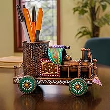 KRYVA - Vintage Iron Metal Train Engine Desk Organizer Decorative Table Pen & Pencil Holder for Home, Office, Study, and Workspace