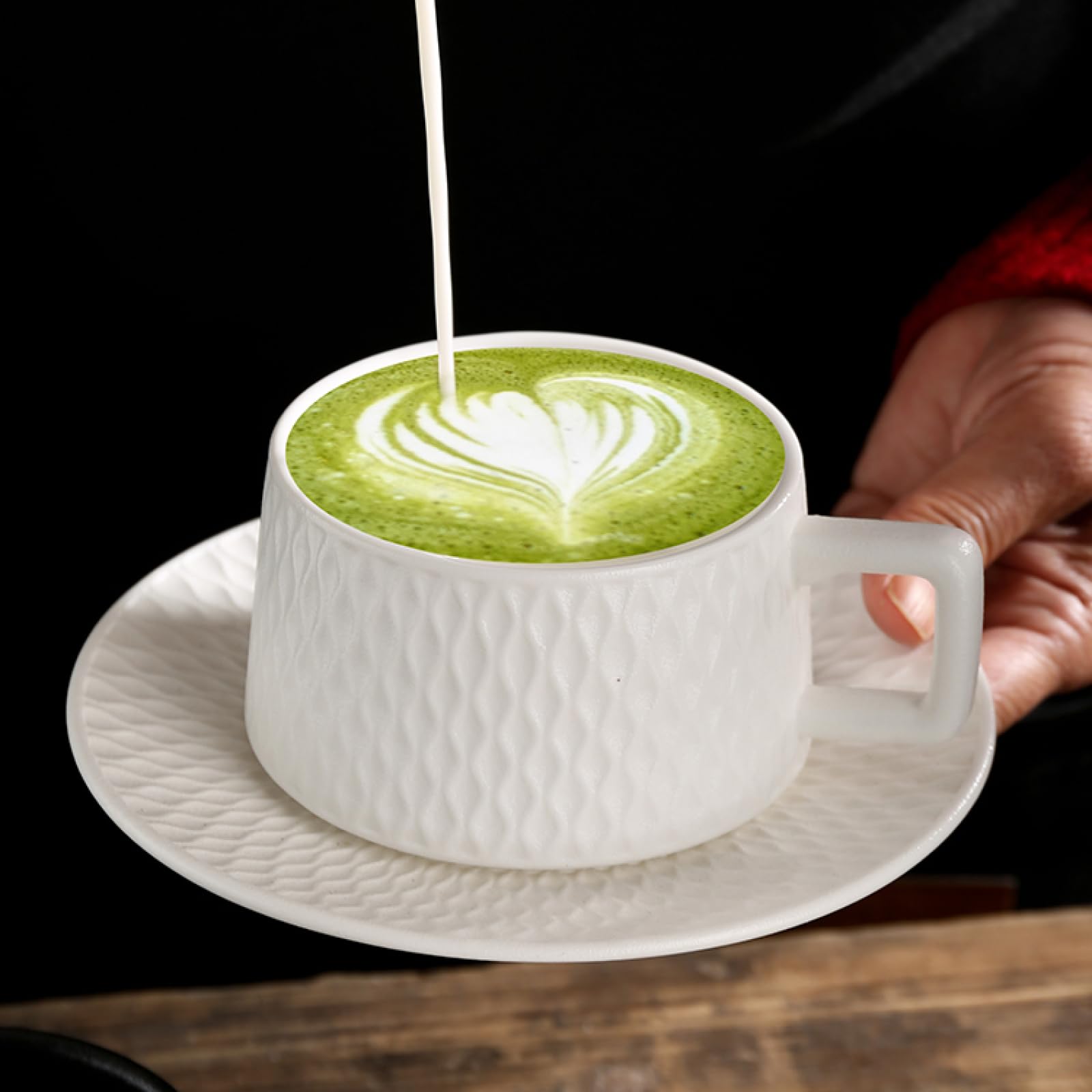 Juego de Taza y platillo de cerámica Minimalista de Lujo de 280 ml – Tazas Premium Europeas para Latte/Cappuccino | Apto para Uso doméstico y de Oficina (Taza a Rayas B)