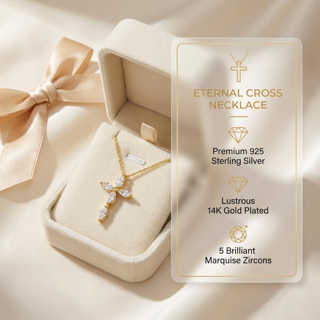 S925 Sterling Silver Cross Necklace for Women with Cubic Zirconia, 14K Gold Plated Dainty Small Cross Pendant Necklace, Faith Women Cross Necklace, Elegant Jewelry Valentines Day Gifts for Her - Image 3