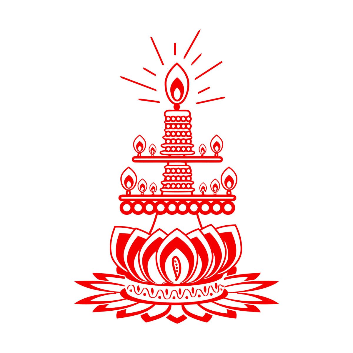 Lotus Flower Candle Buddhist Meditation Wall Decals 36x52.3cm Do not Damage the wall Surface Small red