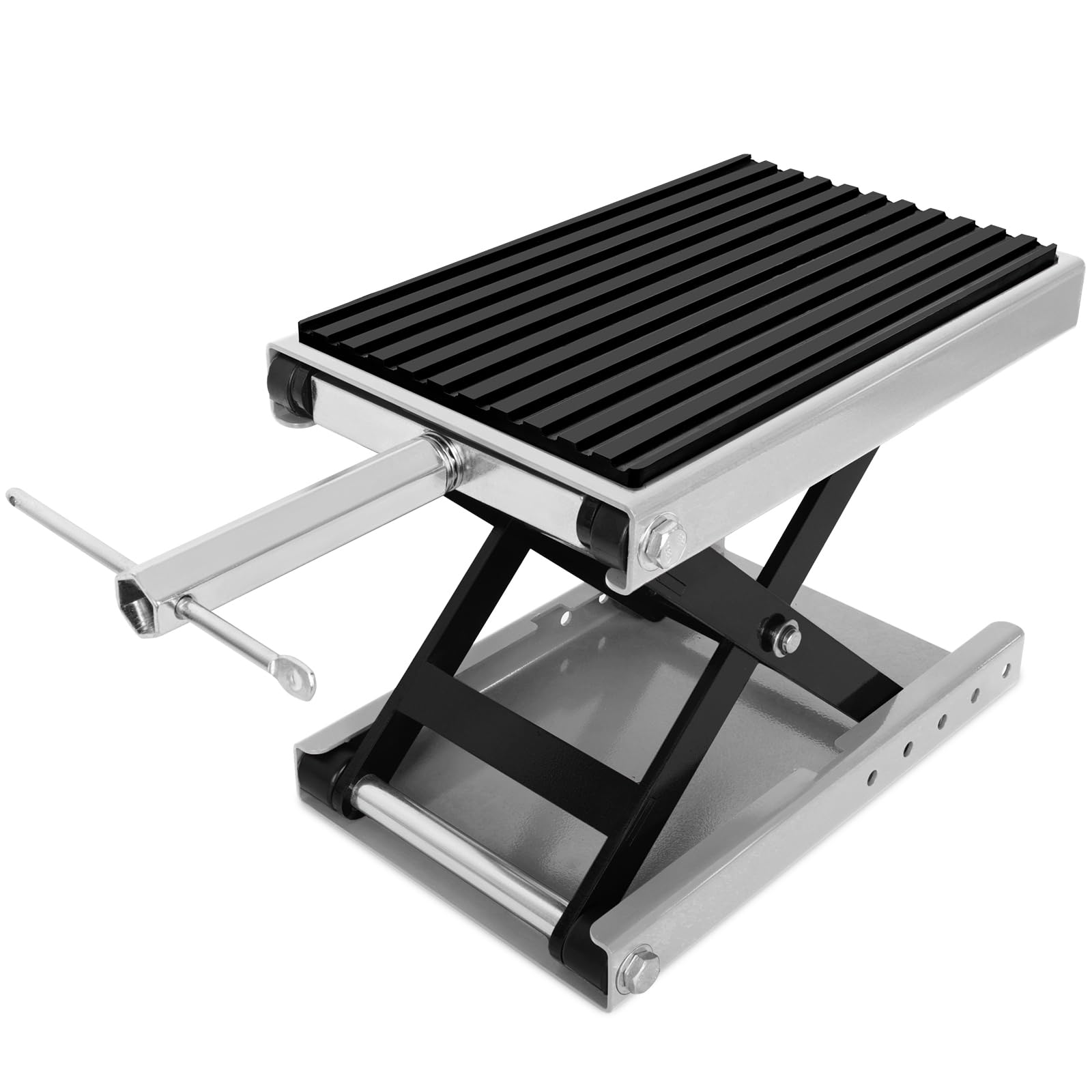 1300 LBS Motorcycle Jack, Thickened 0.48" Rubber Pad Motorcycle Lift, Upgraded Anti-Slip Bottom Dirtbike Stand, Carbon Steel Motorcycle Center Stand with Wide Deck, Chain Brush, T-Handle for ATV Gray