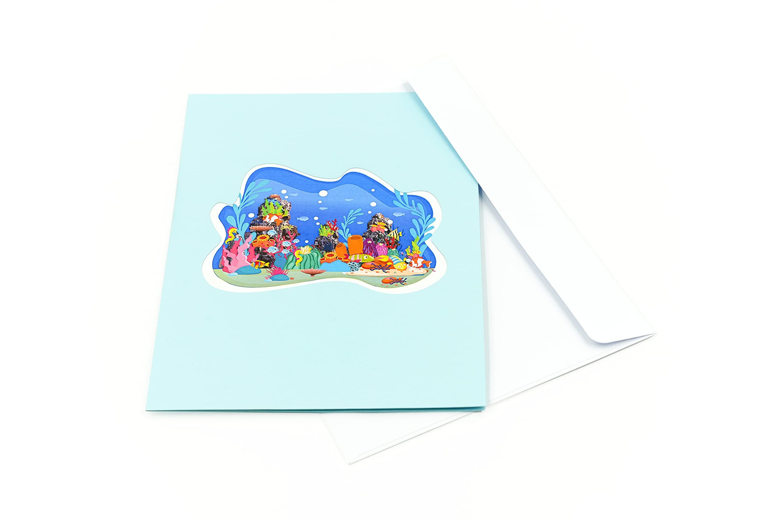 Rykamia Tarjeta desplegable de acuario, tarjeta de acuario en blanco, tarjeta 3D de cumpleaños de acuario, regalo de acuario, tarjeta de peces para niños, tarjeta de acuario, solo porque sí,