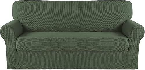 Turquoize - Funda elástica para sofá de 2 piezas y 3 cojines, funda protectora lavable con elástico en la parte inferior, tela jacquard gruesa