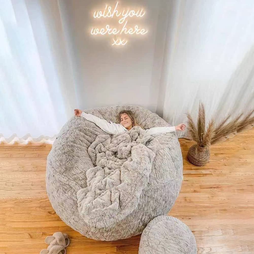 TFixol Home Housse de pouf rond doux et moelleux pour lit en éponge pour chambre à coucher, balcon, grand canapé, sans rembourrage, uniquement - gris foncé