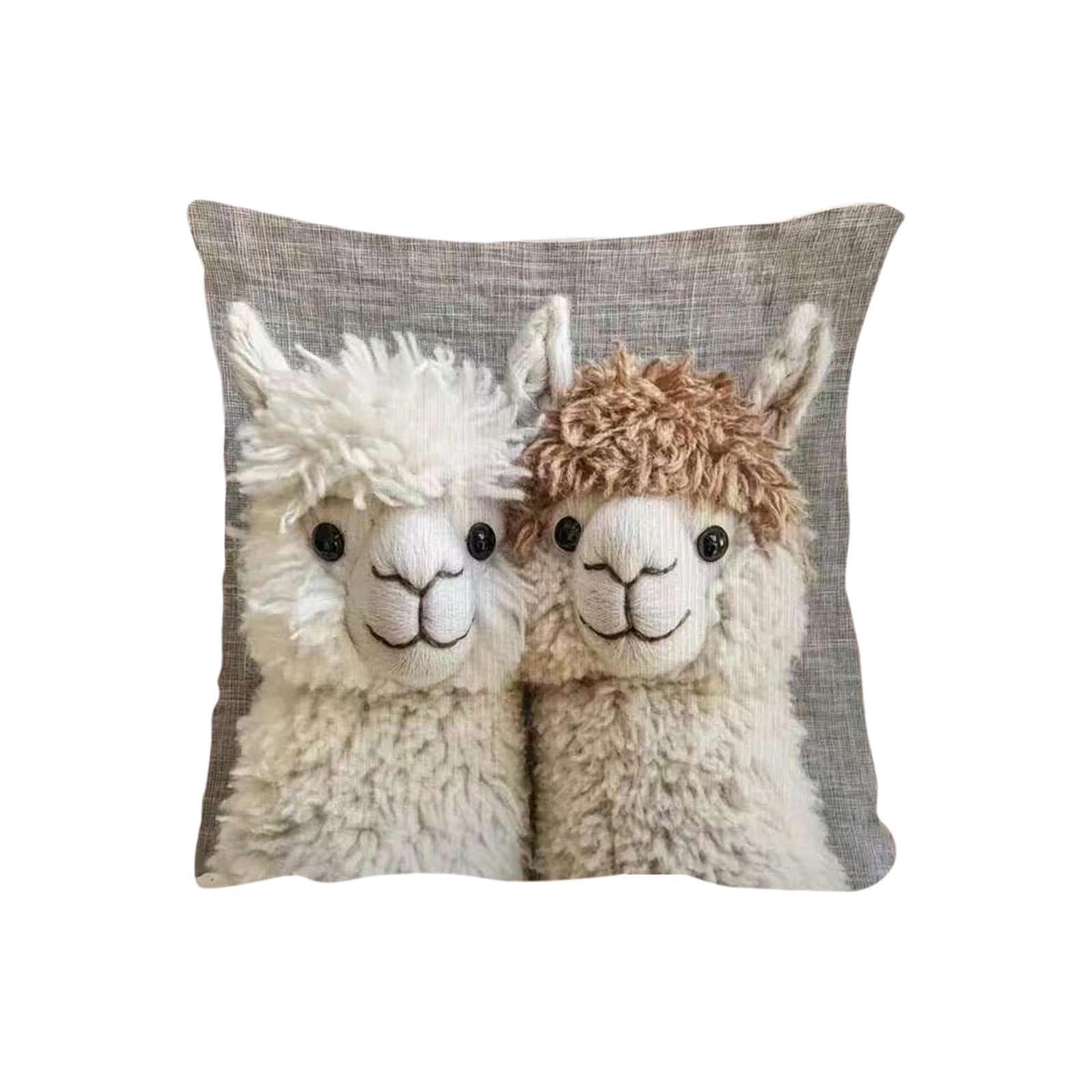YBEBEWE Cute Animal Print Pillow Cover, Animal Embroidery Cushion Case, Fun Decoration For Living Room Sofa And Bed, Christmas Decoration, 18x18 Inches. (Alpaca5)
