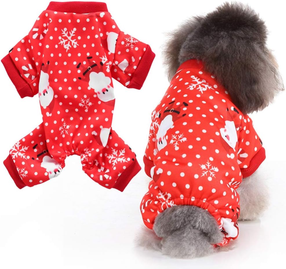 POPETPOP Christmas Dog Pajamas Winter Warm Soft Cotton Sweatshirt with 4-legs and elastic waist design,Family Xmas Holiday Matching Pjs for Small Medium Dogs Cats Size L (Red) - Image 5