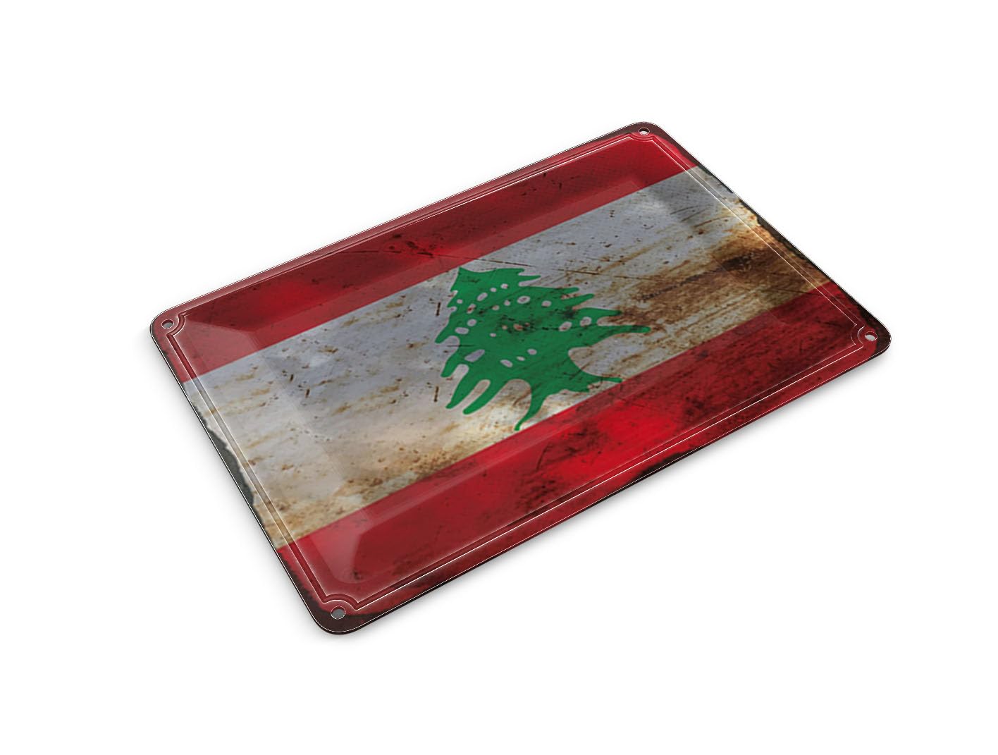 Femer Tin Postcard Lebanon Flag 14 x 10 cm Flag of Lebanon Rust Decorative Sign