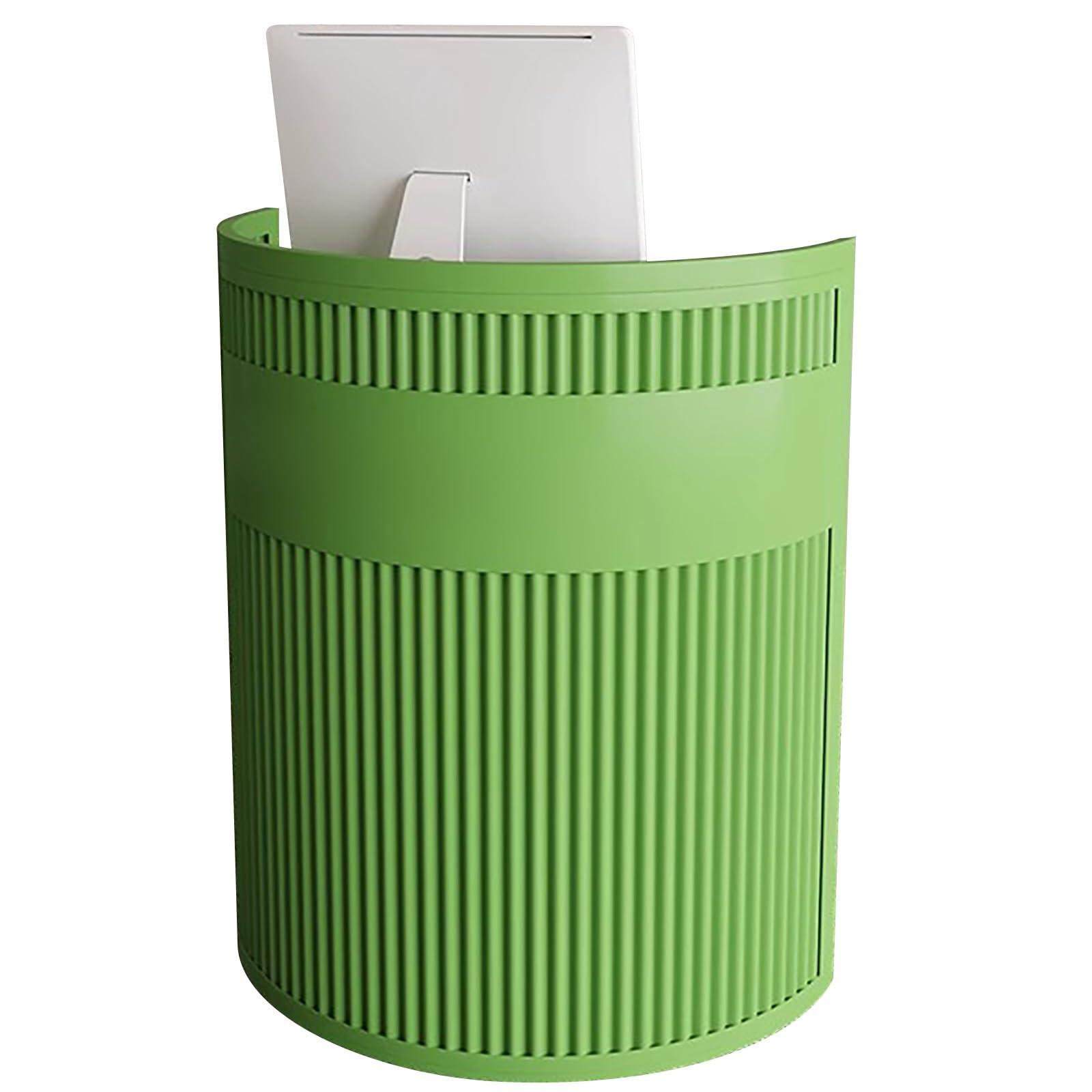 Escritorio de recepción minimalista verde para tienda de ropa, boutique o salón de belleza, mostrador frontal curvado de 80 cm, diseño compacto, solución de pago elegante
