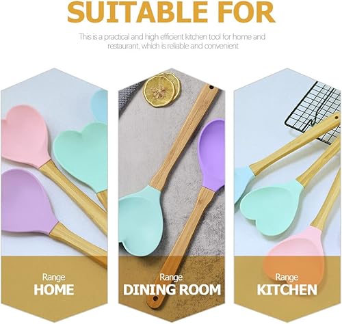 Miniatura 8 de Espátula en forma de corazón, 4 cucharas de madera de silicona en forma de corazón, cuchara de cocina para revolver, cuchara de mezcla, espátula de
