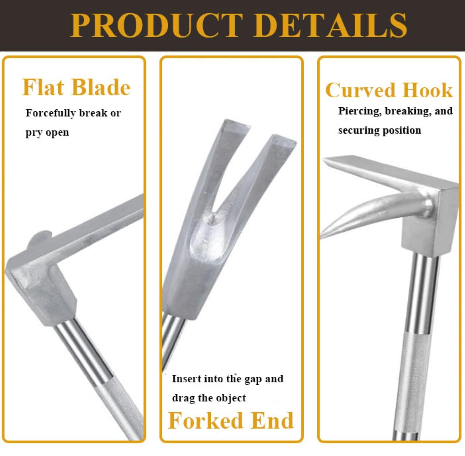 Herramienta Halligan Bar, Extractor De Clavos De Acero Forjado De Alta Resistencia Con Cabeza De Hacha 3 En 1 Y Horquilla De Punta - Palanca De Demolición Multifuncional 91CM