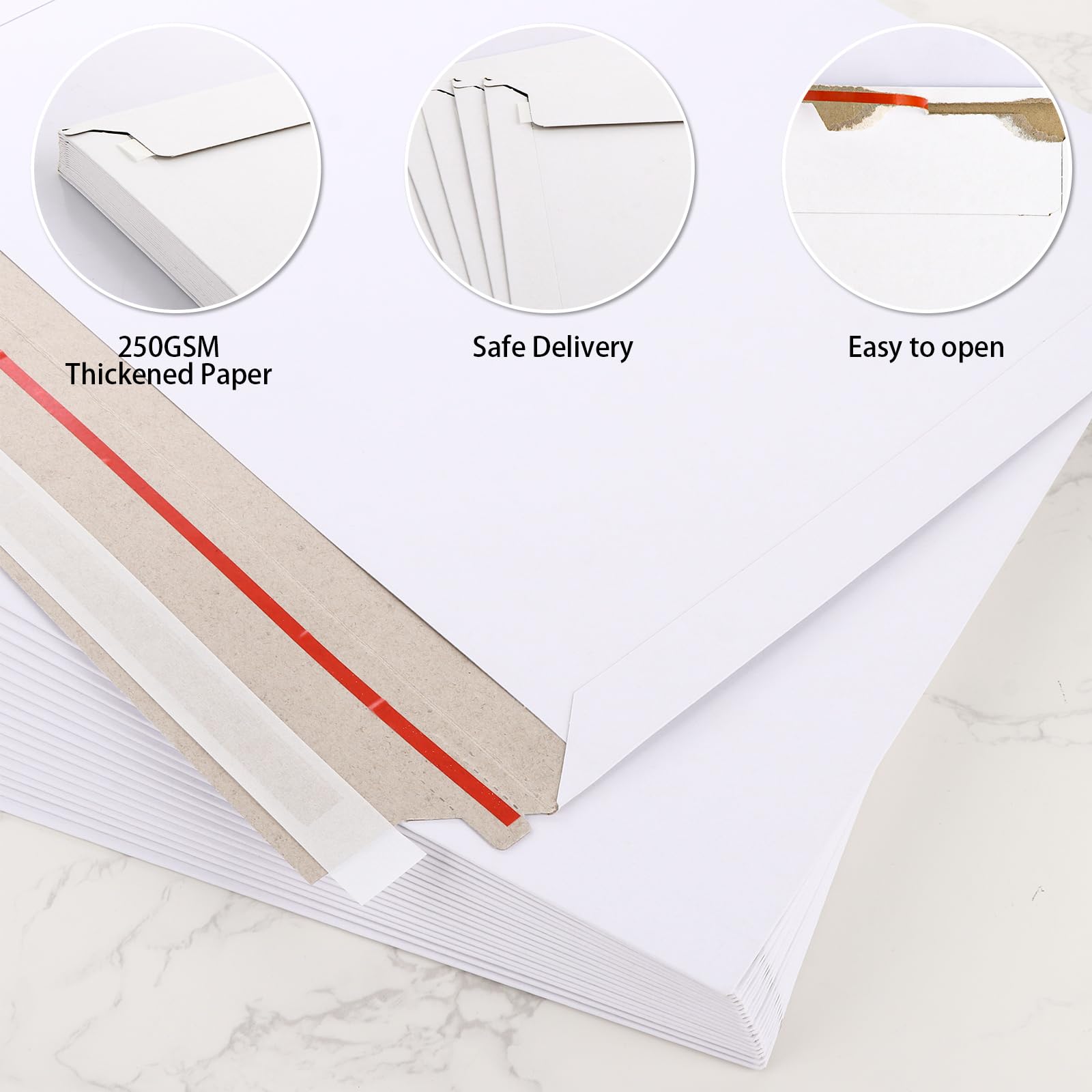 CYEER 50 PCS A4 Envelopes Peel and Seal, 350x285mm White C4 Cardboard Envelopes, A4 Hardback Letter Envelope, White Large Envelope for Mailing Posting Shipping & Storing Documents - Image 4
