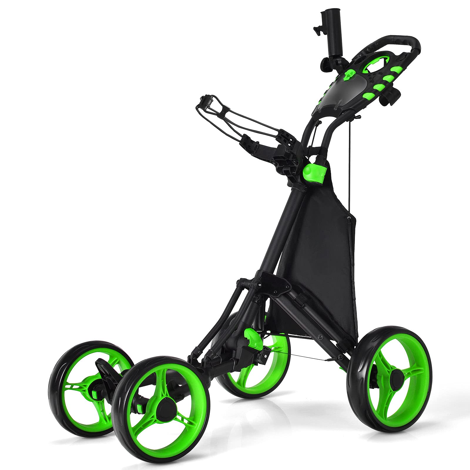 LIFEZEAL Carrello da golf leggero con 4 ruote, carrello da golf pieghevole con borsa, freno a pedale e maniglia regolabile, 110 x 65 x 100 cm