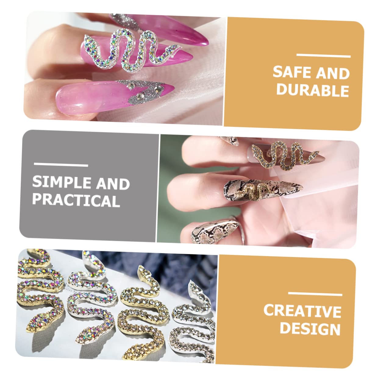 Mikinona Unique 3D Nail Charms Snake Design Manicure Decorations Stylish Nail Art Set